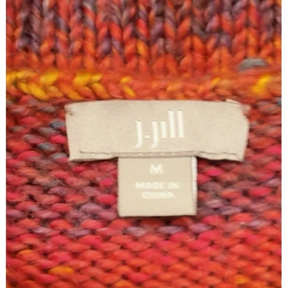 J.Jill Sweater Coat M Wool Blend Multicolor Boho Space Dye Shawl Collar Cardigan